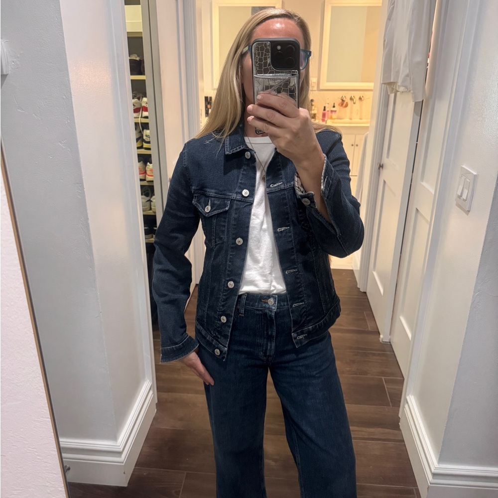 Classic Burberry denim jacket with check trim